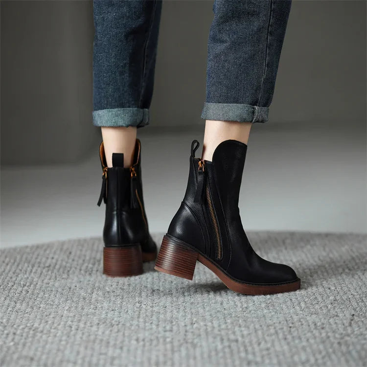 Cora - Leather Zip Ankle Boots