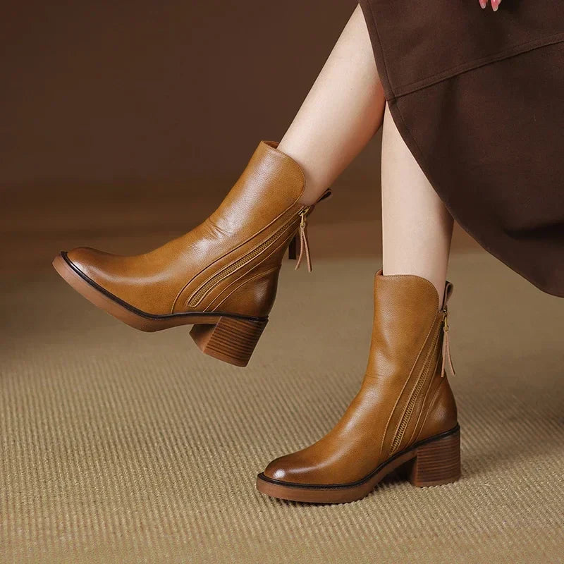 Cora - Leather Zip Ankle Boots
