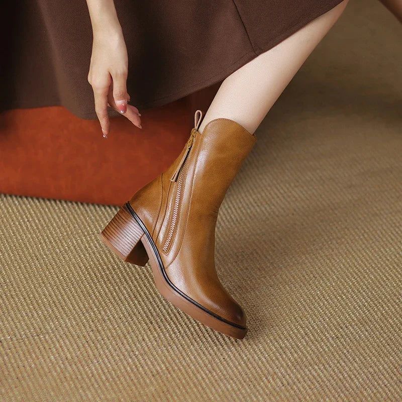 Cora - Leather Zip Ankle Boots