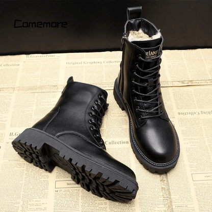 Parker - Leather Zip Faux Fur Boots