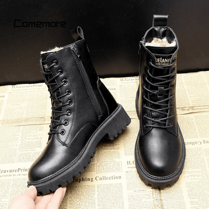 Parker - Leather Zip Faux Fur Boots