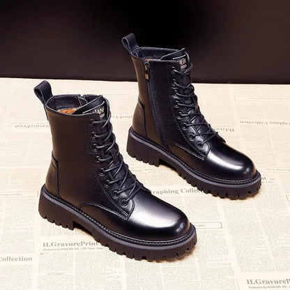 Parker - Leather Zip Faux Fur Boots